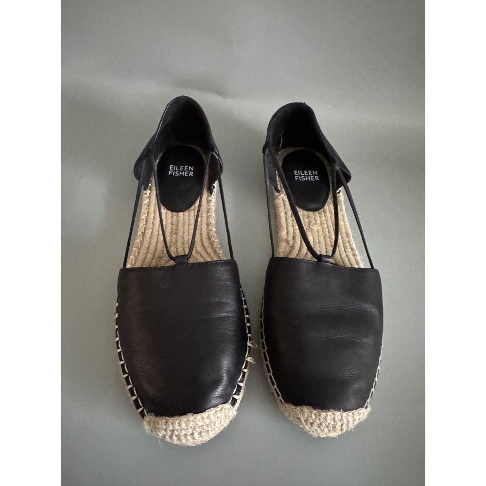 Eileen Fisher Black Leather d'Orsay Espadrille Flat Slip On Shoes - Size 8.5 - Picture 6 of 8